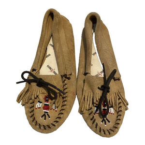 Minnetonka Womens Leather Beaded Thunderbird Moccasins Size 5 Shoes Boho Loafers